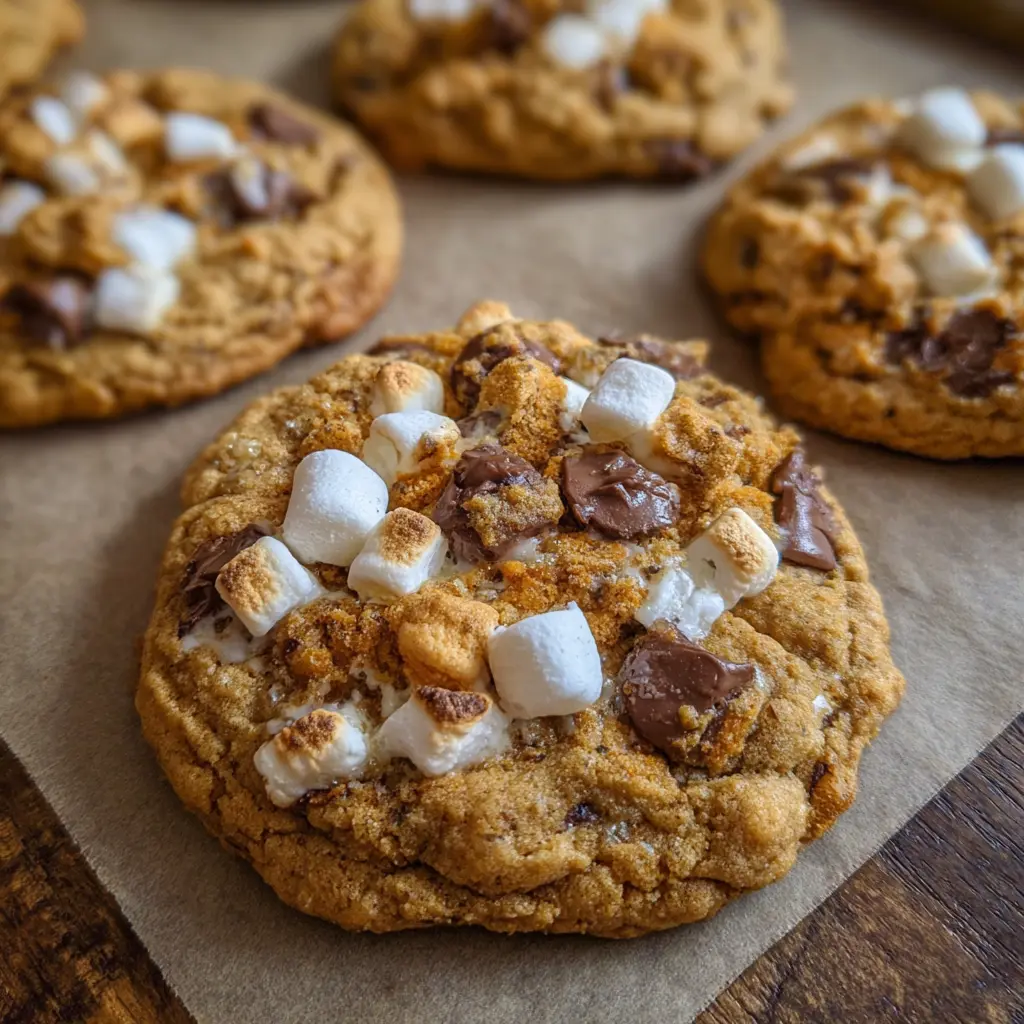 Close-up of chewy pumpkin cookies loaded with graham cracker chunks
