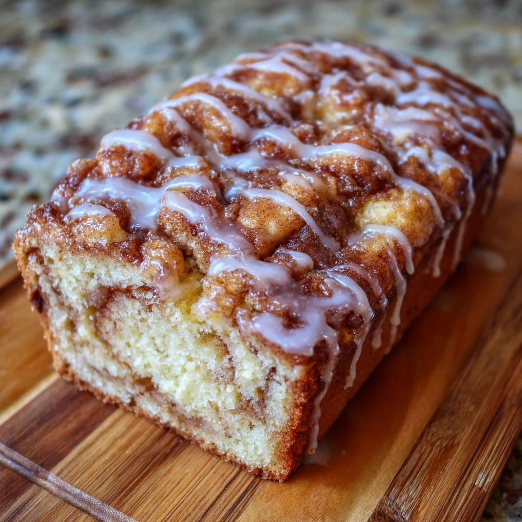 Close-up of golden apple bread with swirled apple chunks