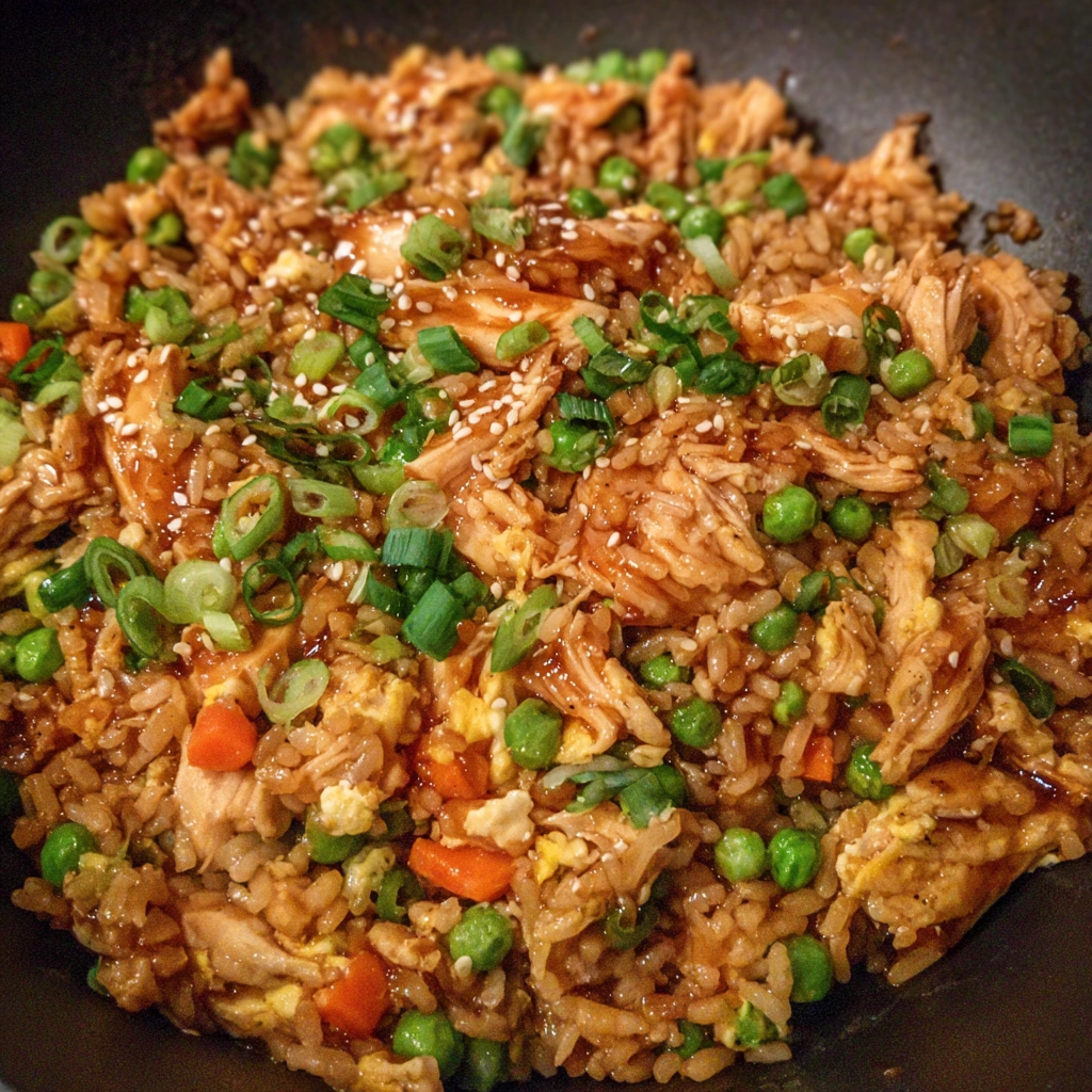 Close-up of tender chicken pieces in sticky BBQ glaze over rice