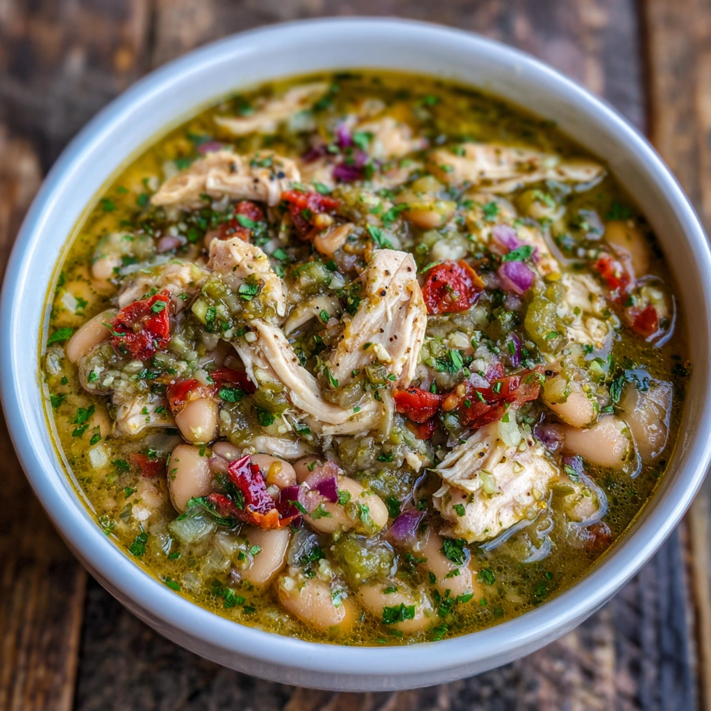 Salsa Verde Chicken Chili with Fire Roasted Tomatoes