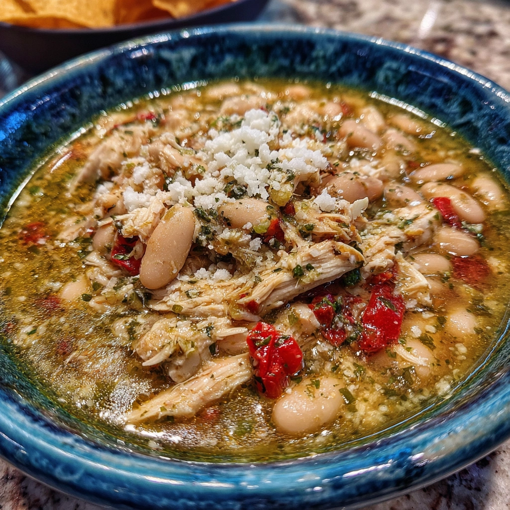 Salsa Verde Chicken Chili with Fire Roasted Tomatoes
